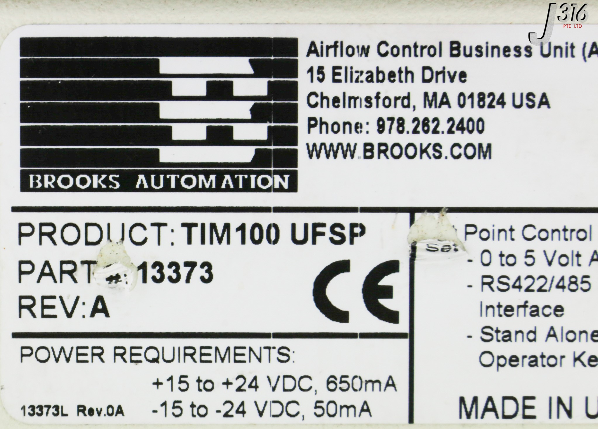 32412 BROOKS AUTOMATION PTI SENTRY EXHAUST FLOW CONTROLLER, 13373
